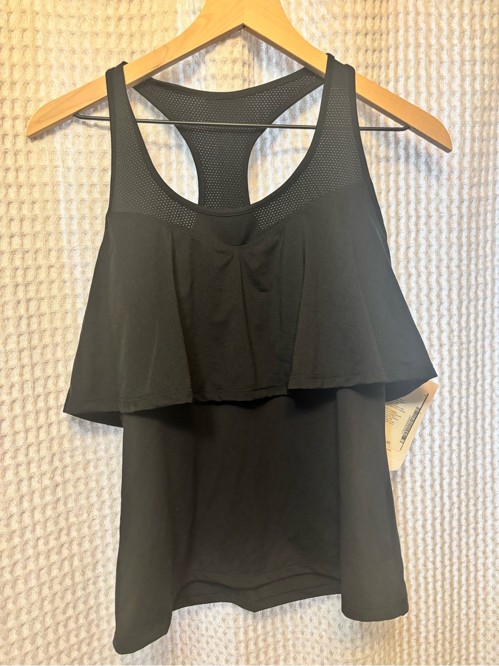 Fabletics Black Layered Mesh Racerback Tank